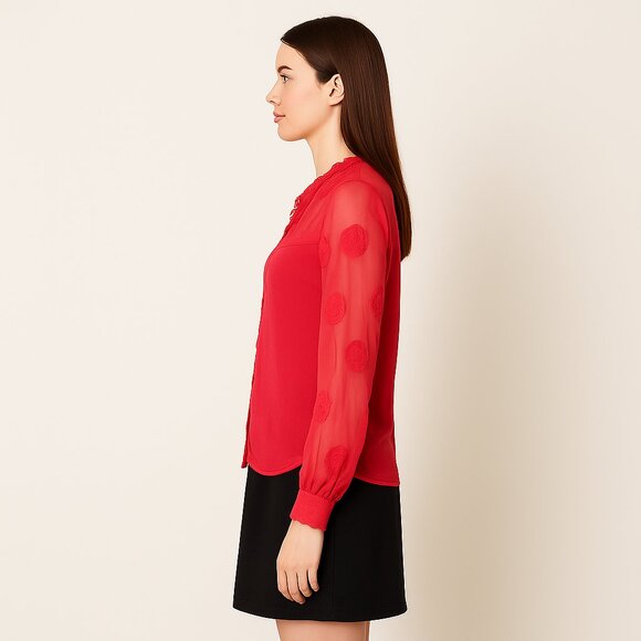 Women's Anthropologie Meadow Rue Red Sheer Lace Button Down Top size Small NWOT - Picture 2 of 11